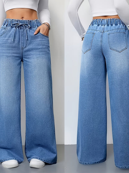 Women's High-Waist Wide Leg Jeans - Sea Blue detail image