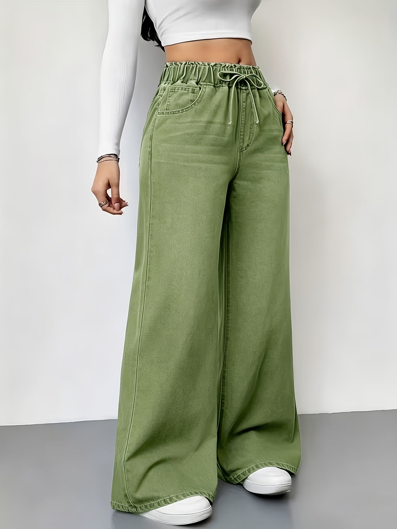 Women's High-Waist Wide Leg Jeans - Sea Blue detail image - detail view 4