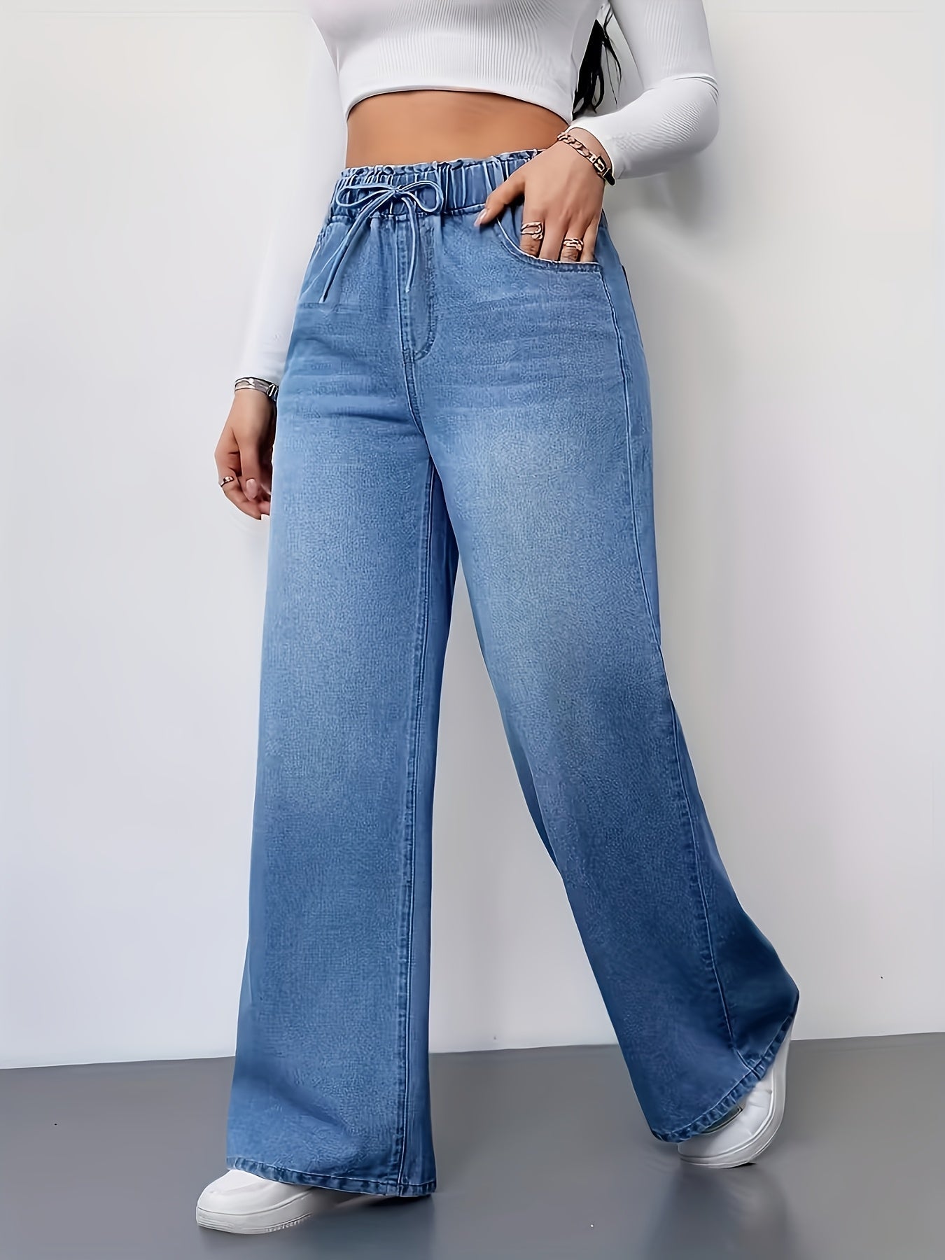 Women's High-Waist Wide Leg Jeans - Sea Blue detail image - detail view 6