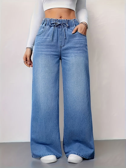 Women's Sea Blue Denim High-Waist Wide-Leg Pants - product view 5