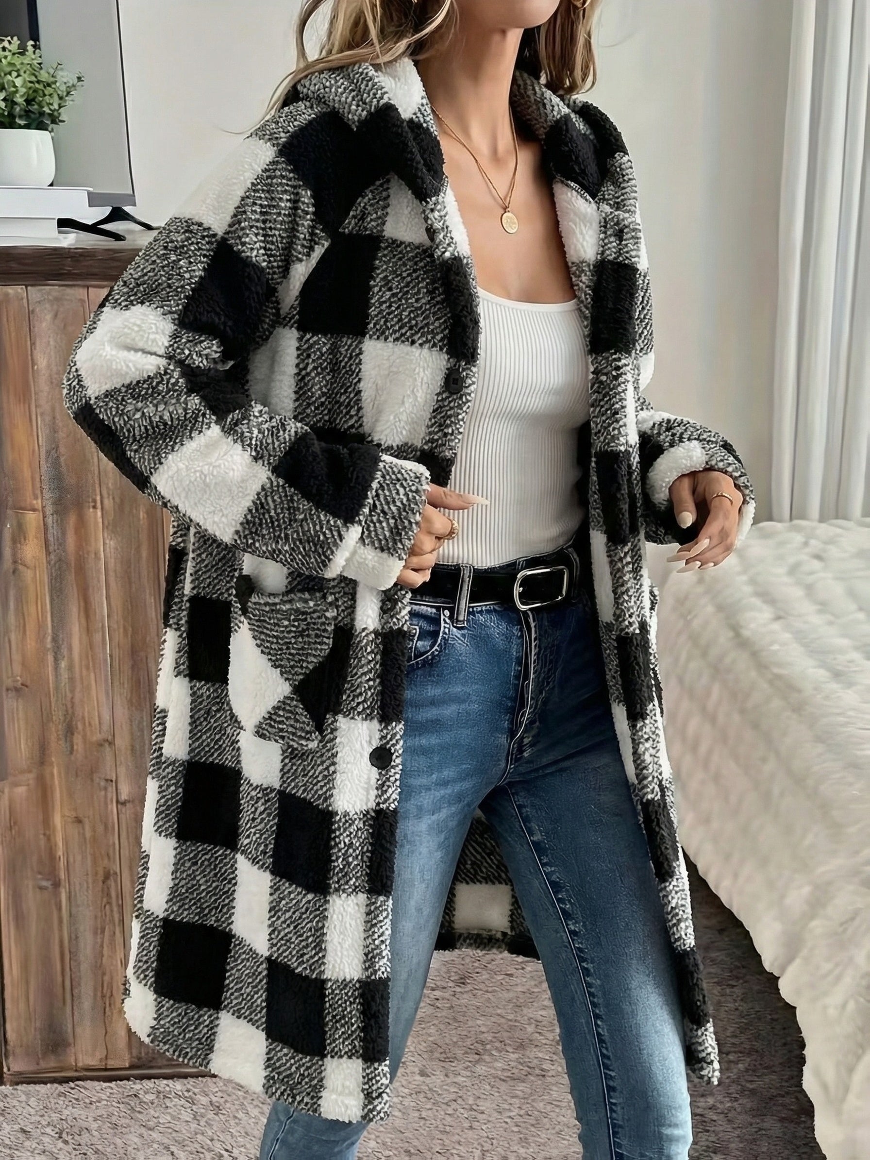 Women's Hooded Plaid Pullover Jacket detail image - detail view 14