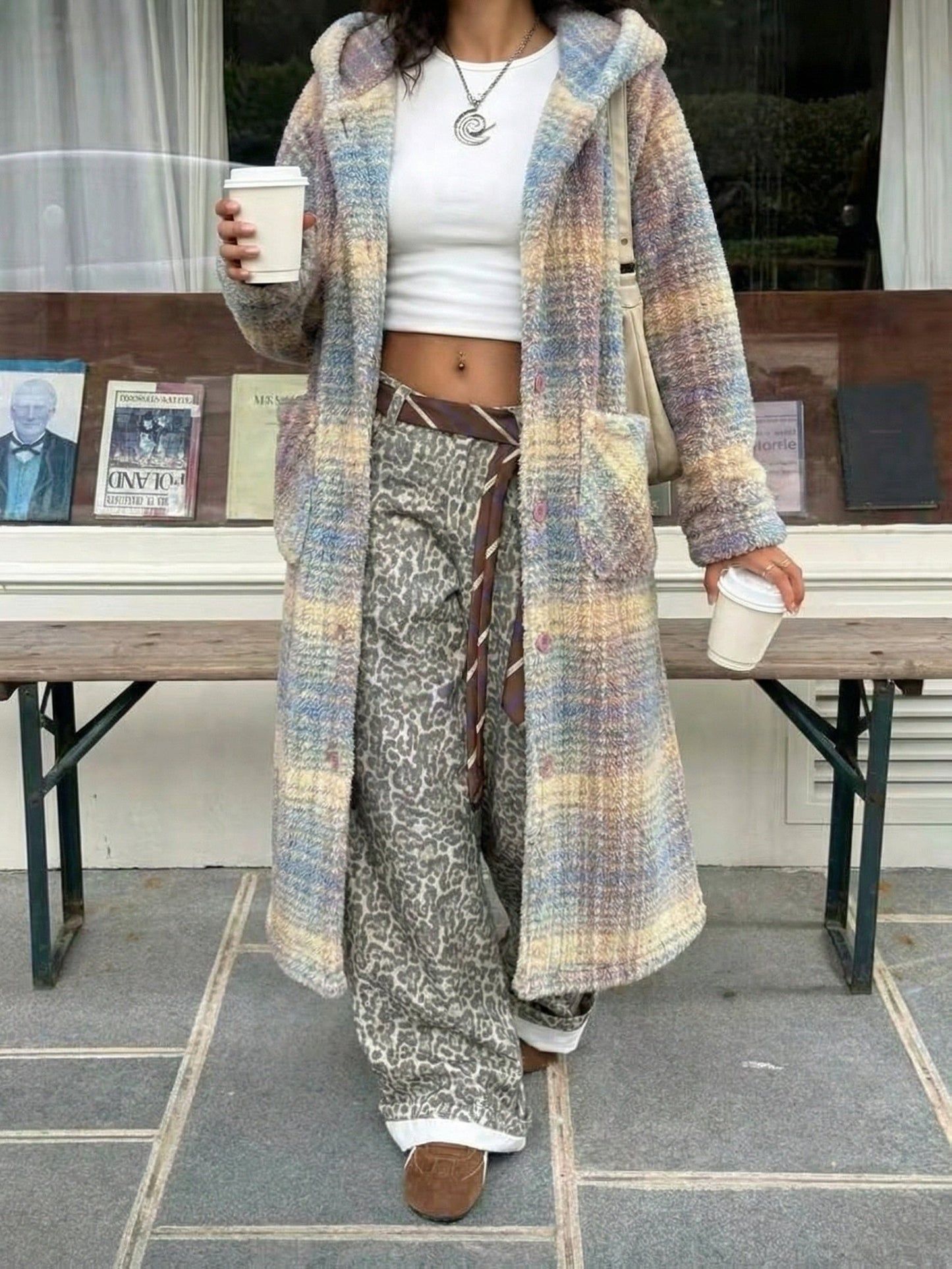 Women's Hooded Plaid Pullover Jacket detail image