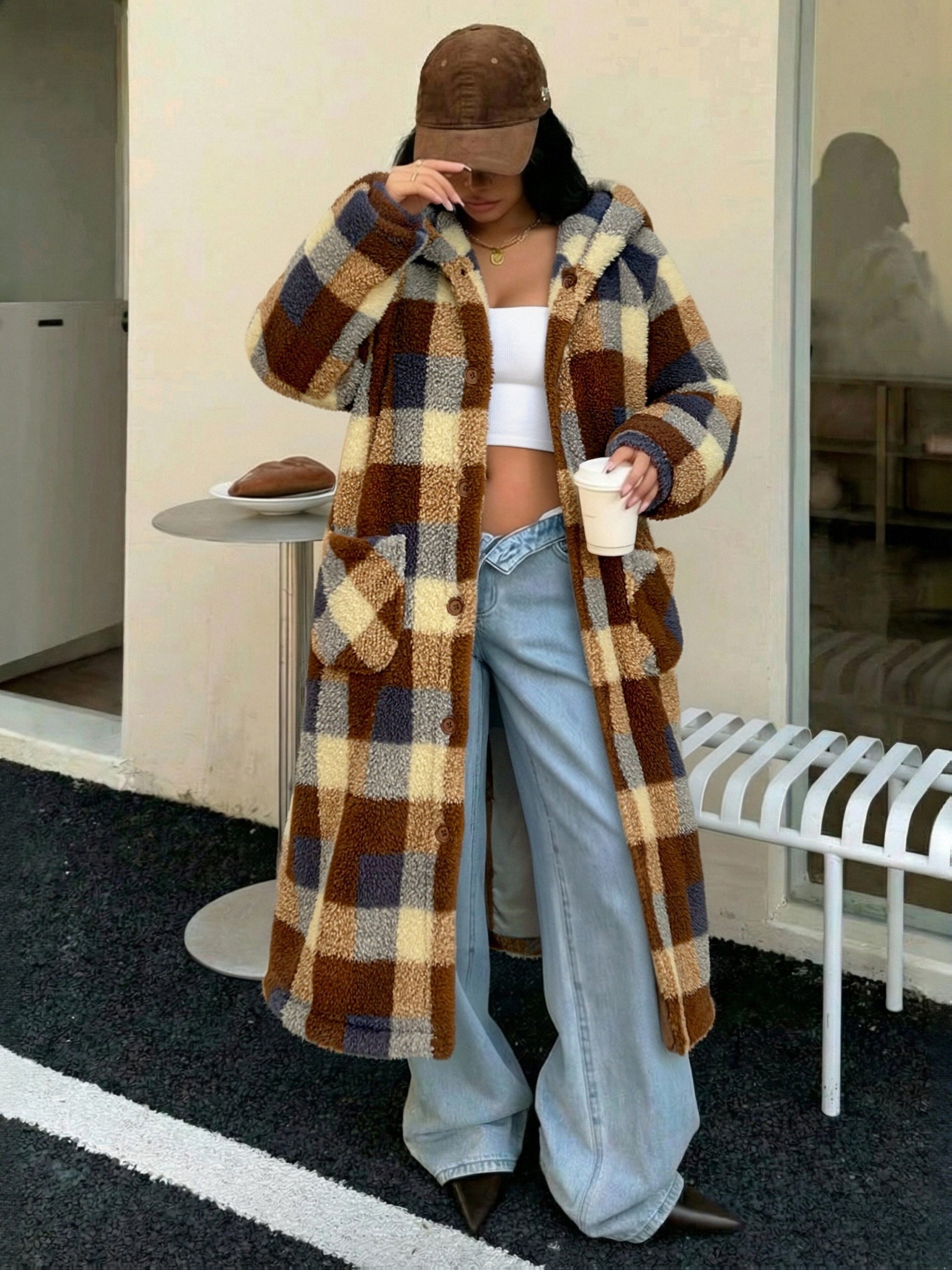 Women's Hooded Plaid Pullover Jacket detail image - detail view 9