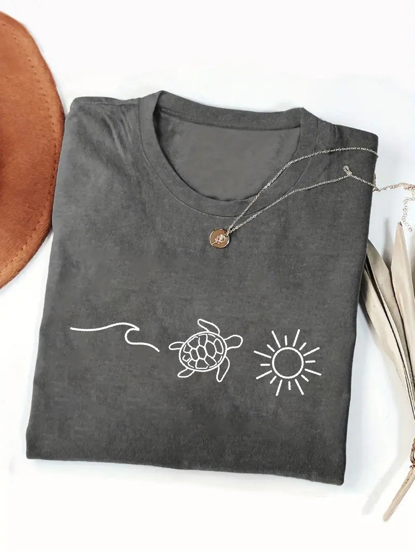 Women's Orange Printed Short-Sleeve T-Shirt - product view 10