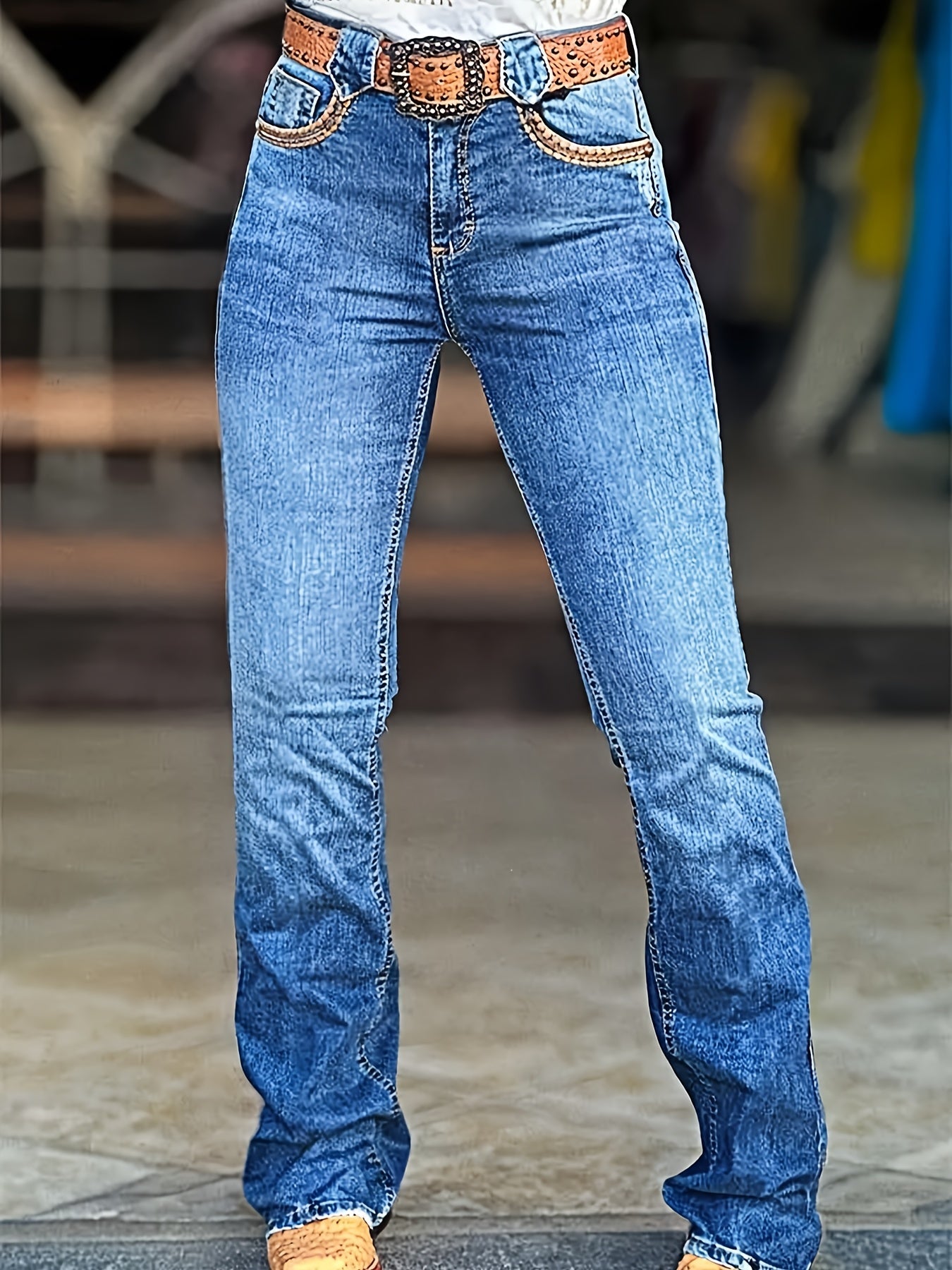 Women's Jeans - Vibrant Blue Stretch detail image - detail view 7