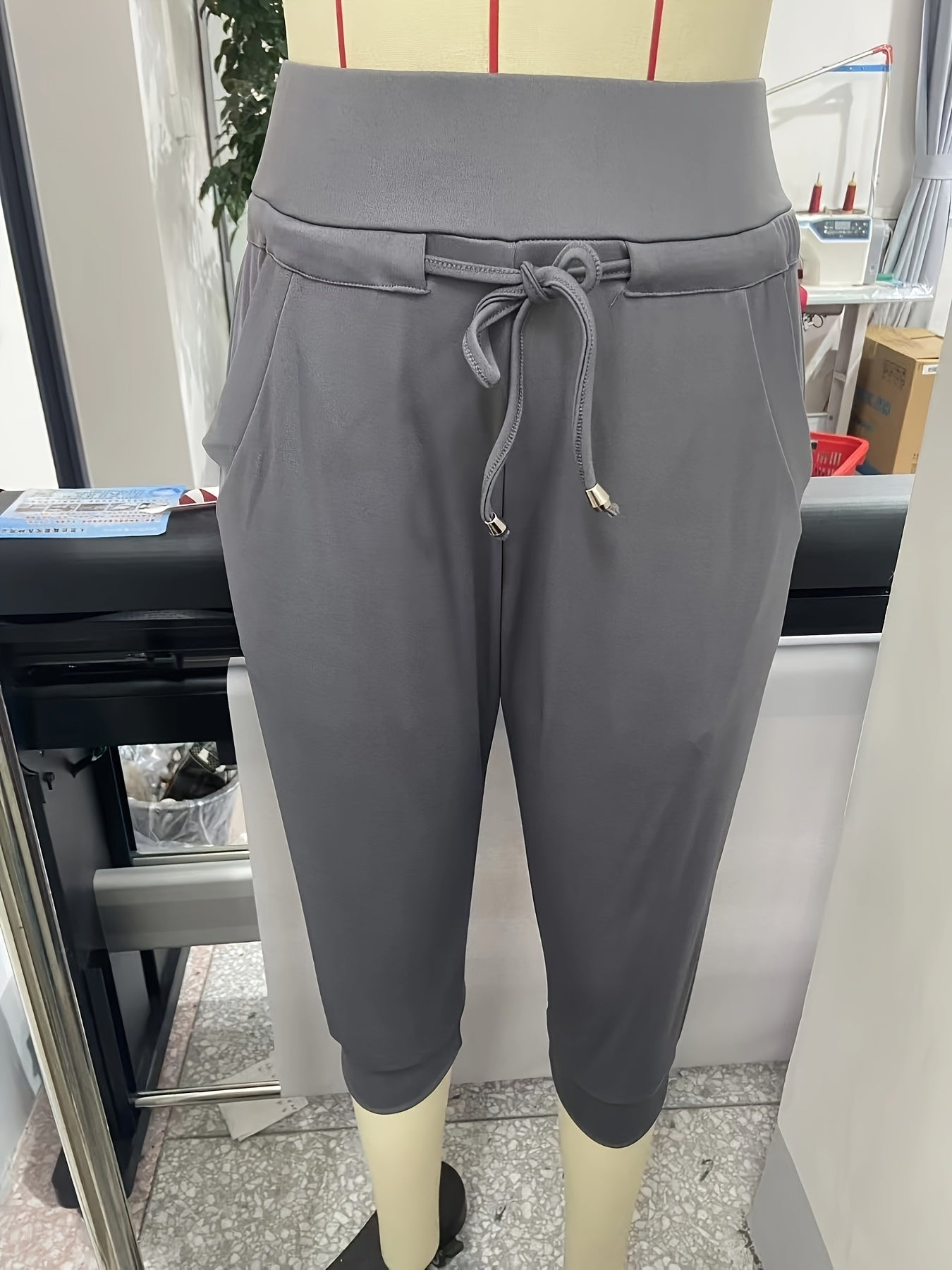 Women's Black+navy+grey Knit High-Waist Slim-Fit Pants - product view 4