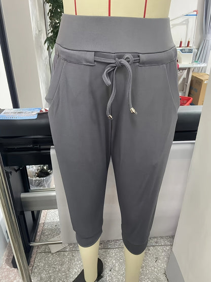 Women's Black+navy+grey Knit High-Waist Slim-Fit Pants - product view 4