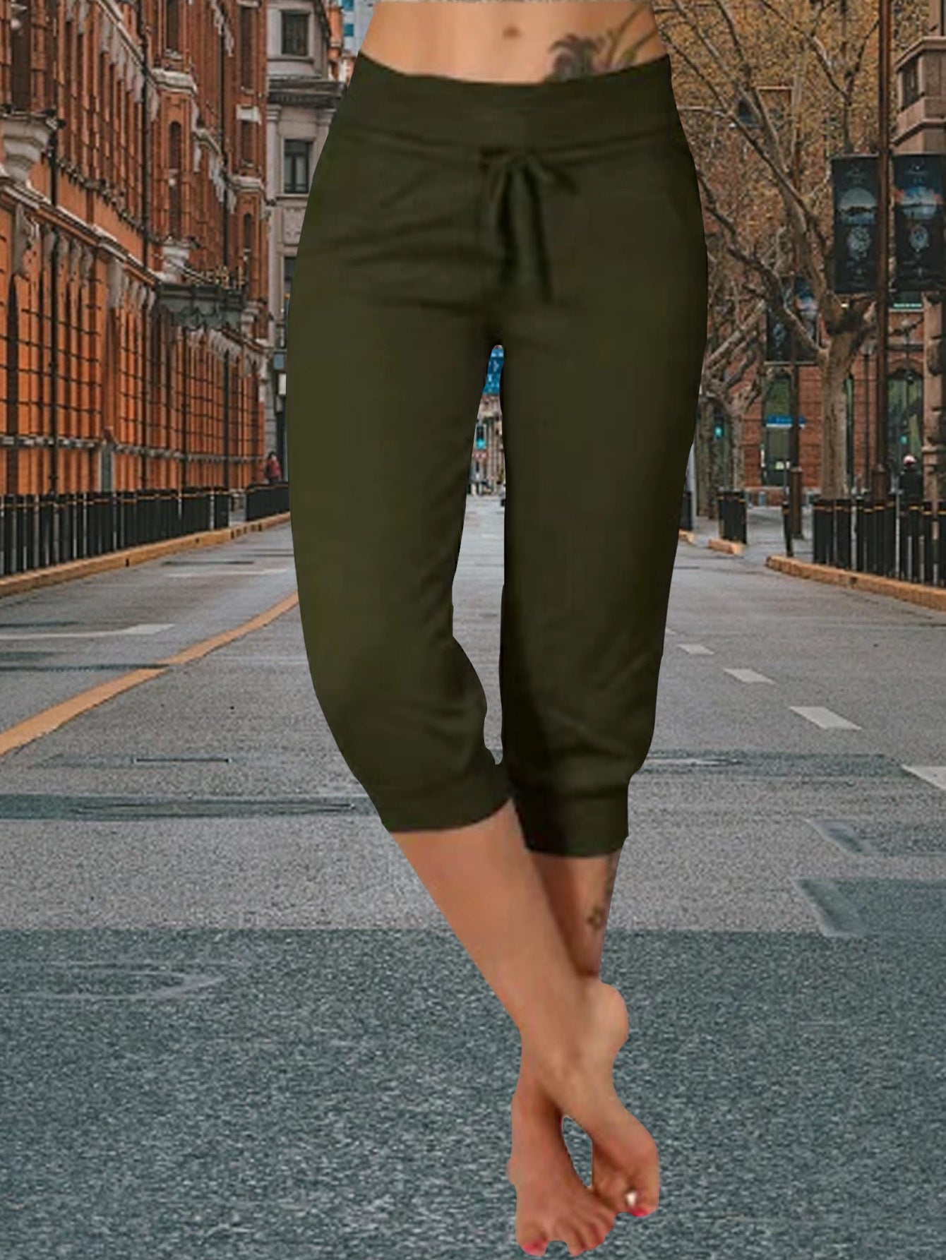Women's Black+navy+grey Knit High-Waist Slim-Fit Pants - product view 5