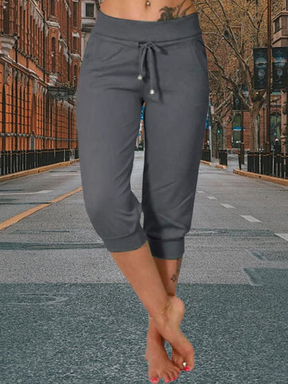 Women's Black+navy+grey Knit High-Waist Slim-Fit Pants - product view 9
