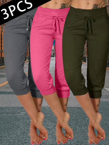 Women's Black+navy+grey Knit High-Waist Slim-Fit Pants - product view 18