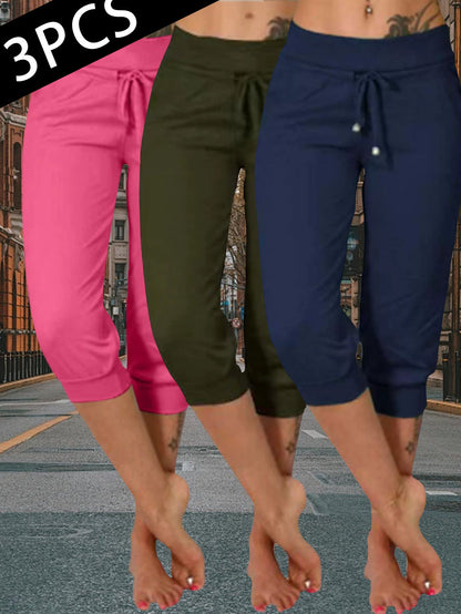 Women's Black+navy+grey Knit High-Waist Slim-Fit Pants - product view 16