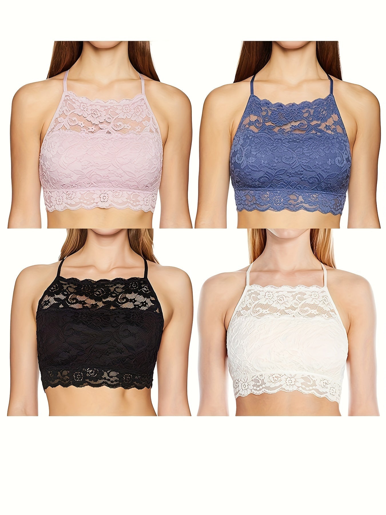 Women's White&Pink&Black&Blue Lace Floral Top - product view 8