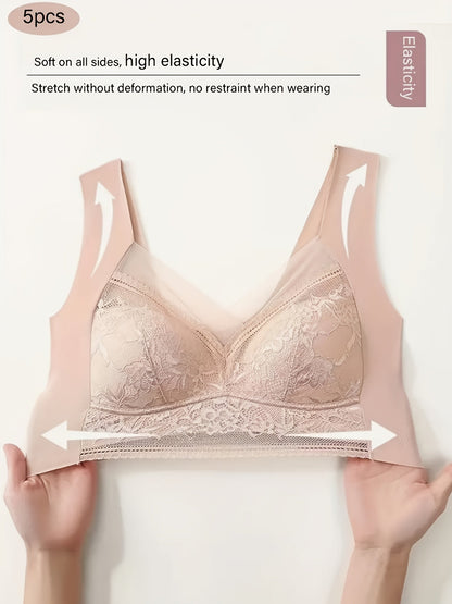 Women's Lace Bralette - 5-Pack Fixed Padding, Everyday Support