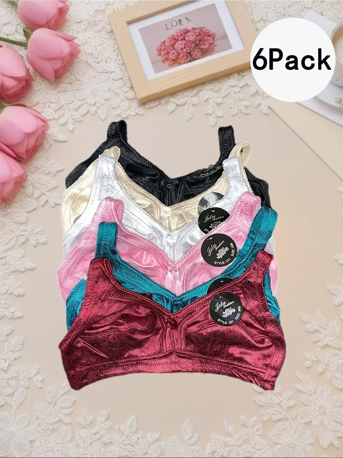 Women's Mixed Color Satin Floral Bra - product view 1