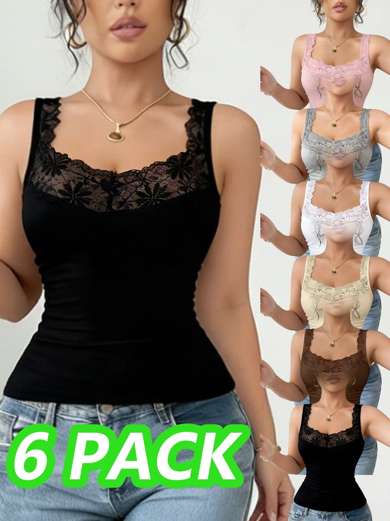 Women's Black+White+Grey Lace Sleeveless Tank Top - product view 19