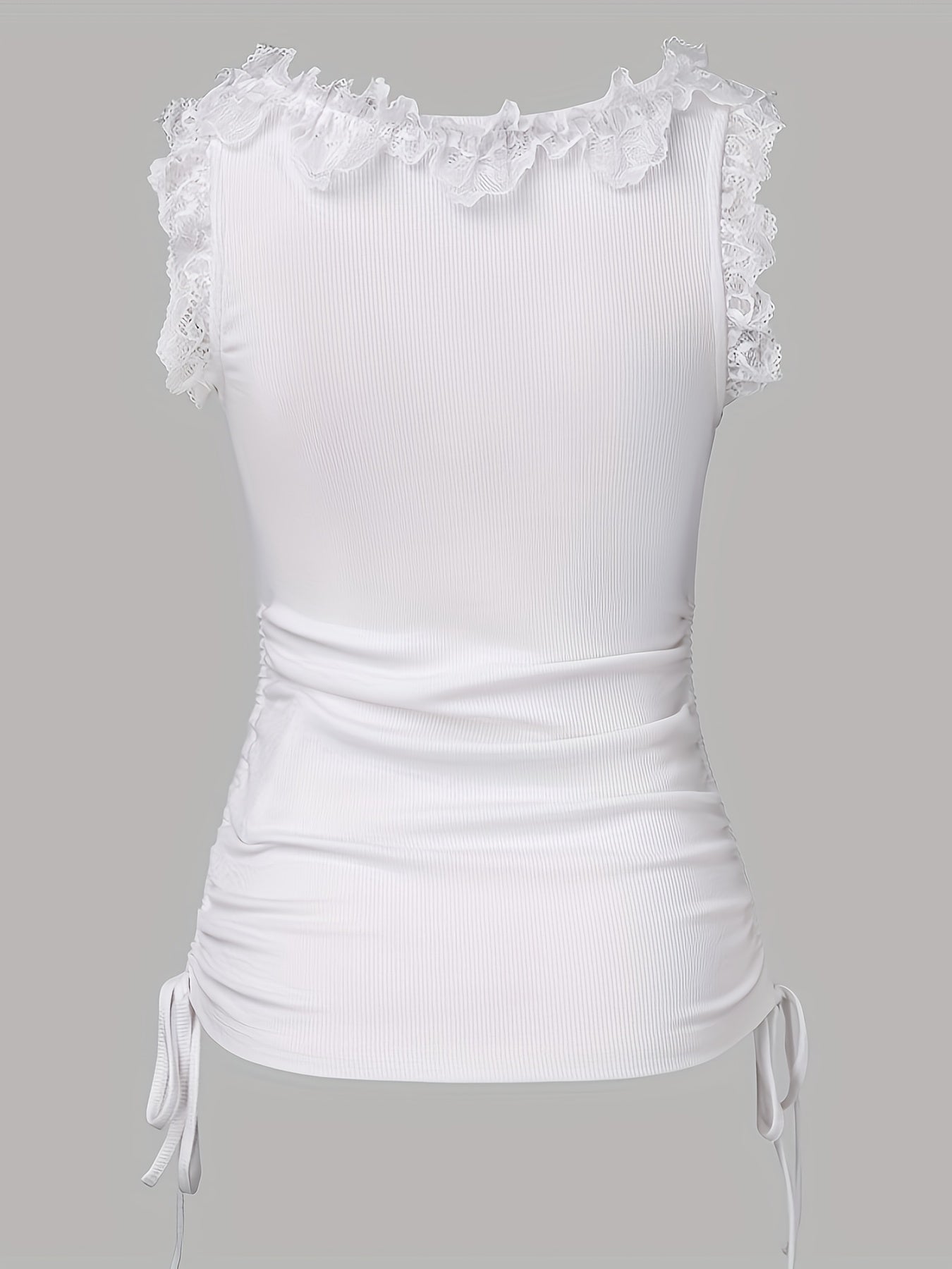 Women's Lace Detail Tank Top - Crew Neck Sleeveless detail image - detail view 4