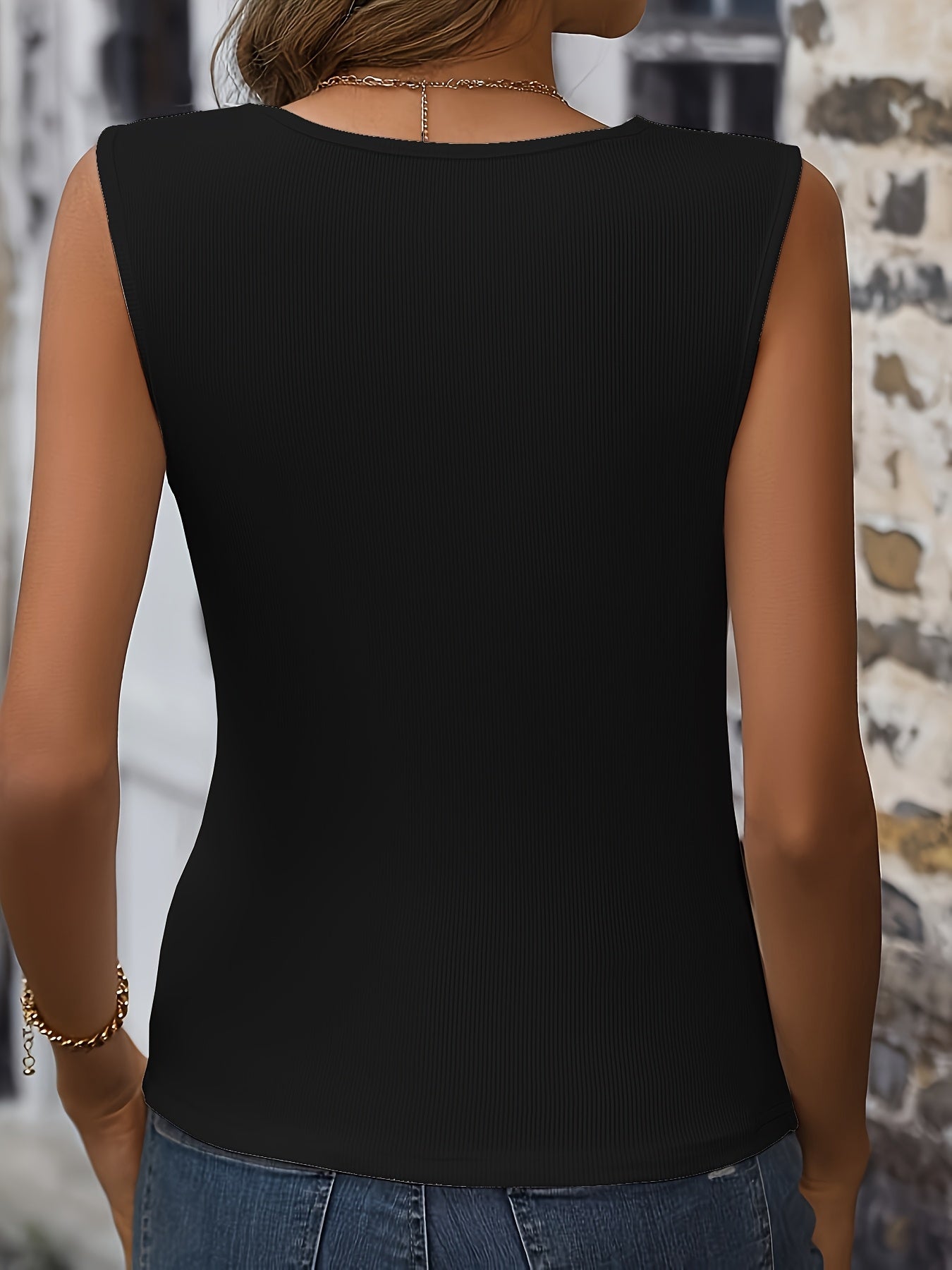 Women's Lace Detail Tank Top - V-Neck Sleeveless detail image