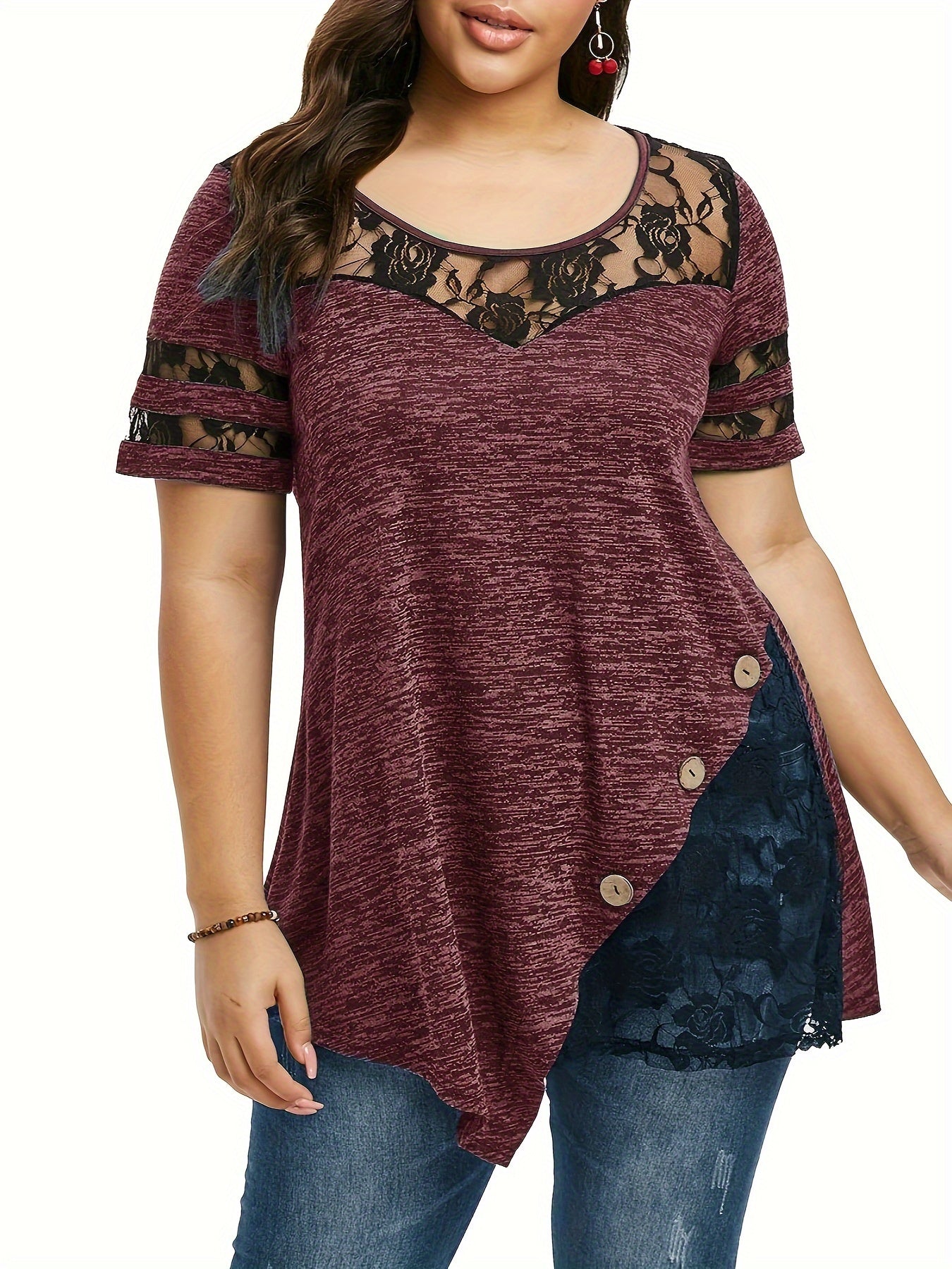Women's Dark Gray Lace Floral V-Neck Blouse - product view 32