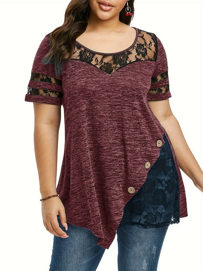 Women's Dark Gray Lace Floral V-Neck Blouse - product view 32