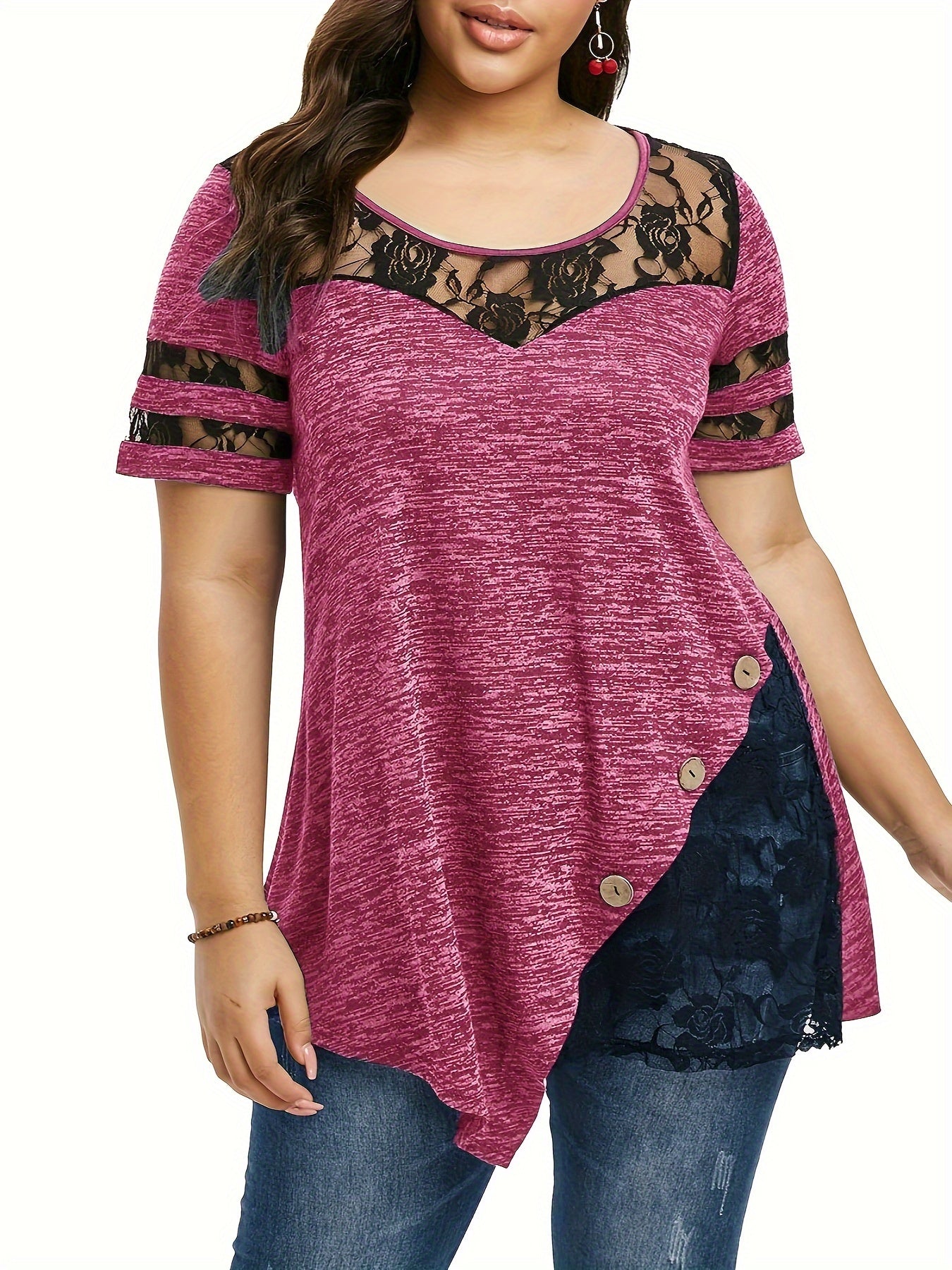Women's Dark Gray Lace Floral V-Neck Blouse - product view 22