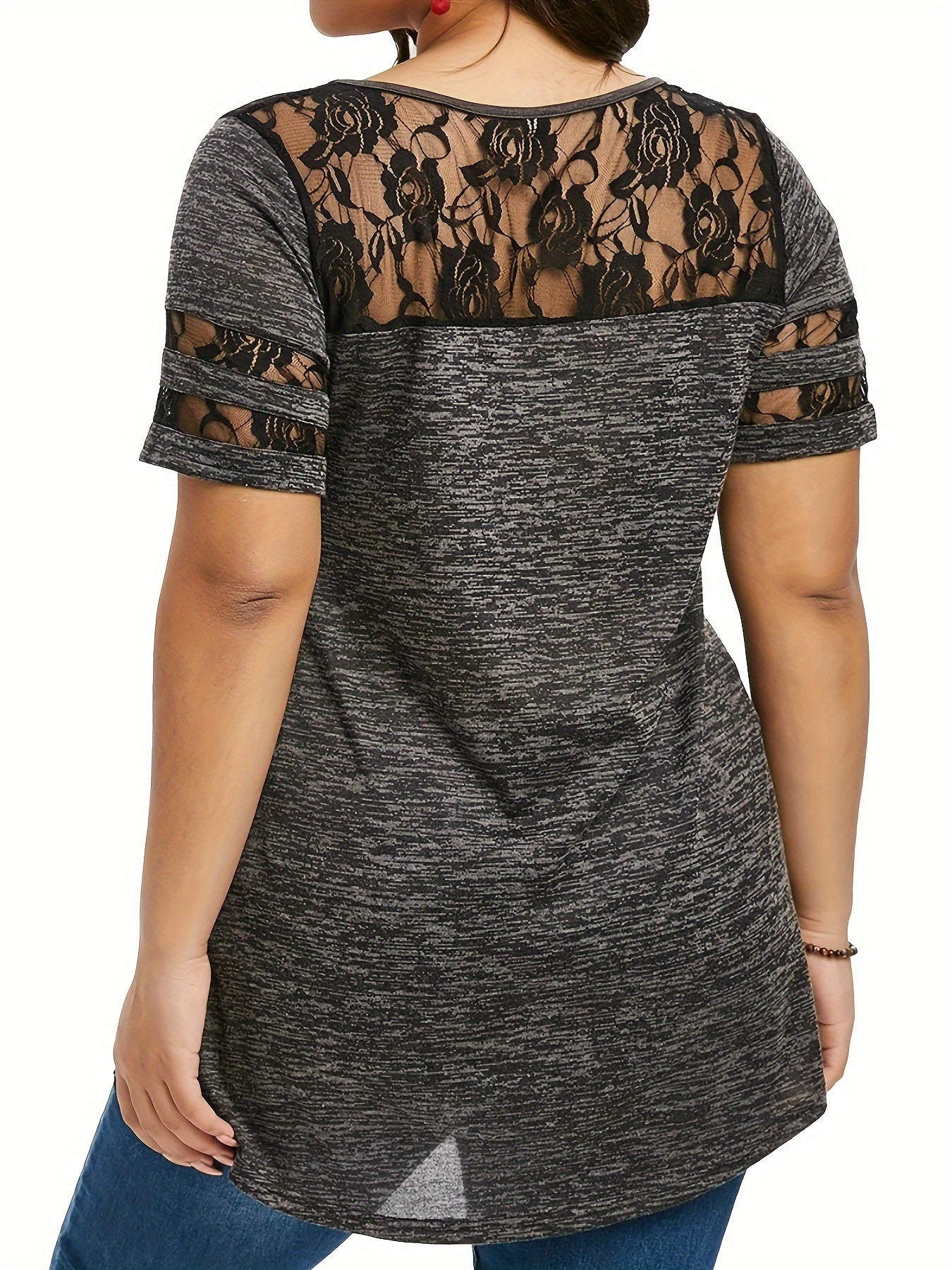 Women's Lace Detail Tunic - V-Neck Short Sleeve detail image