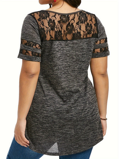 Women's Lace Detail Tunic - V-Neck Short Sleeve detail image
