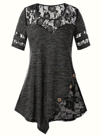 Women's Lace Detail Tunic - V-Neck Short Sleeve detail image - detail view 4