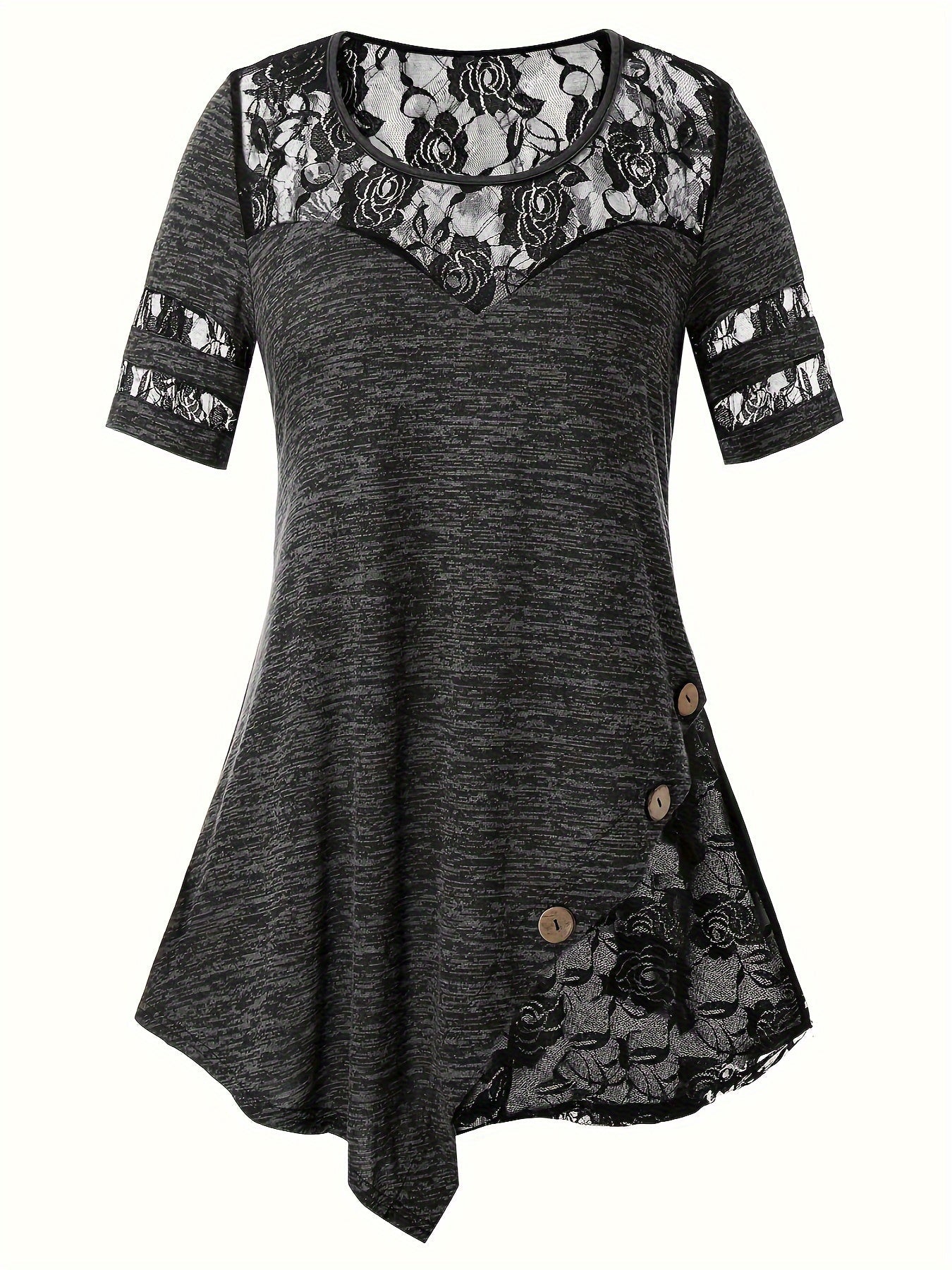 Women's Lace Detail Tunic - V-Neck Short Sleeve detail image - detail view 8