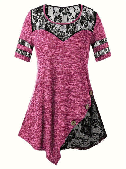 Women's Lace Detail Tunic - V-Neck Short Sleeve detail image - detail view 9