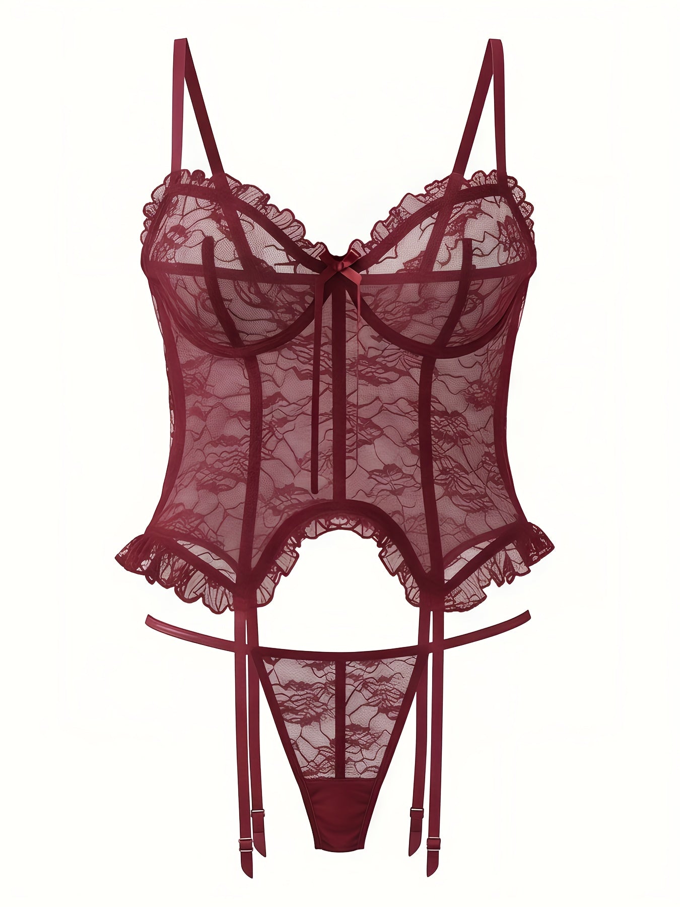 Women's Lace Lingerie Bodysuit - Deep-V Open-Back Lace Design 30501