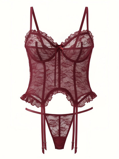 Women's Lace Lingerie Bodysuit - Deep-V Open-Back Lace Design 30501