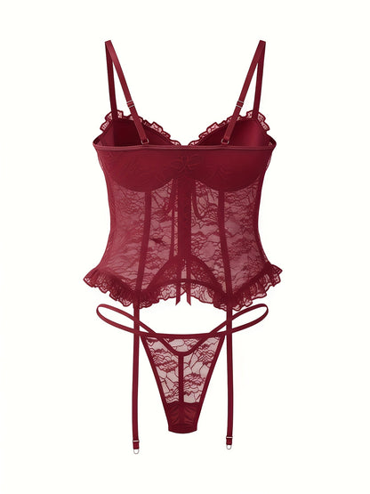 Women's Lace Lingerie Bodysuit - Deep-V Open-Back Lace Design 30501