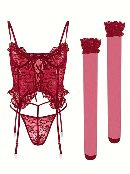 Women's Lace Lingerie Bodysuit - Deep-V Open-Back Lace Design 30501