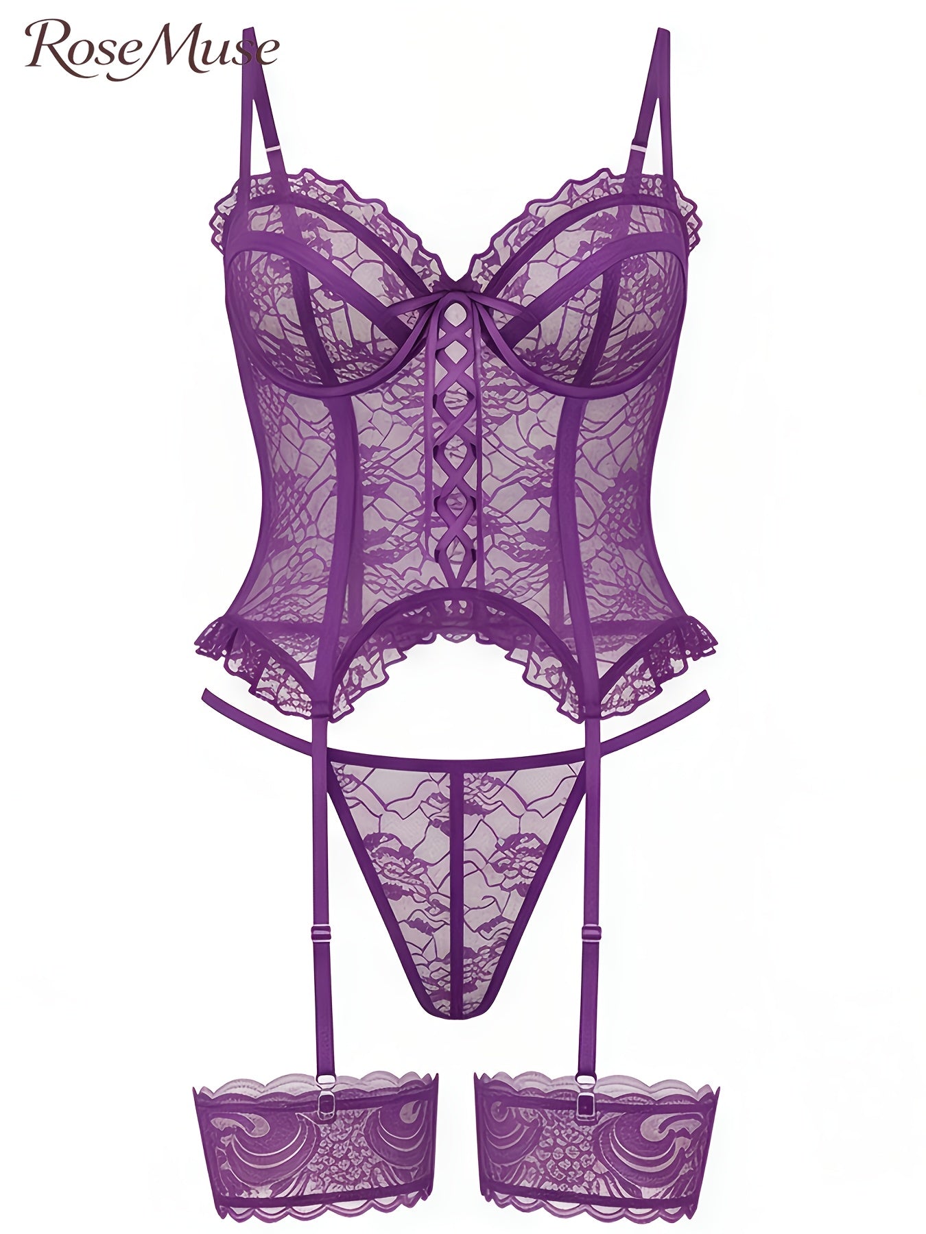 Women's Lace Lingerie Bodysuit - Deep-V Open-Back Lace Design 30501