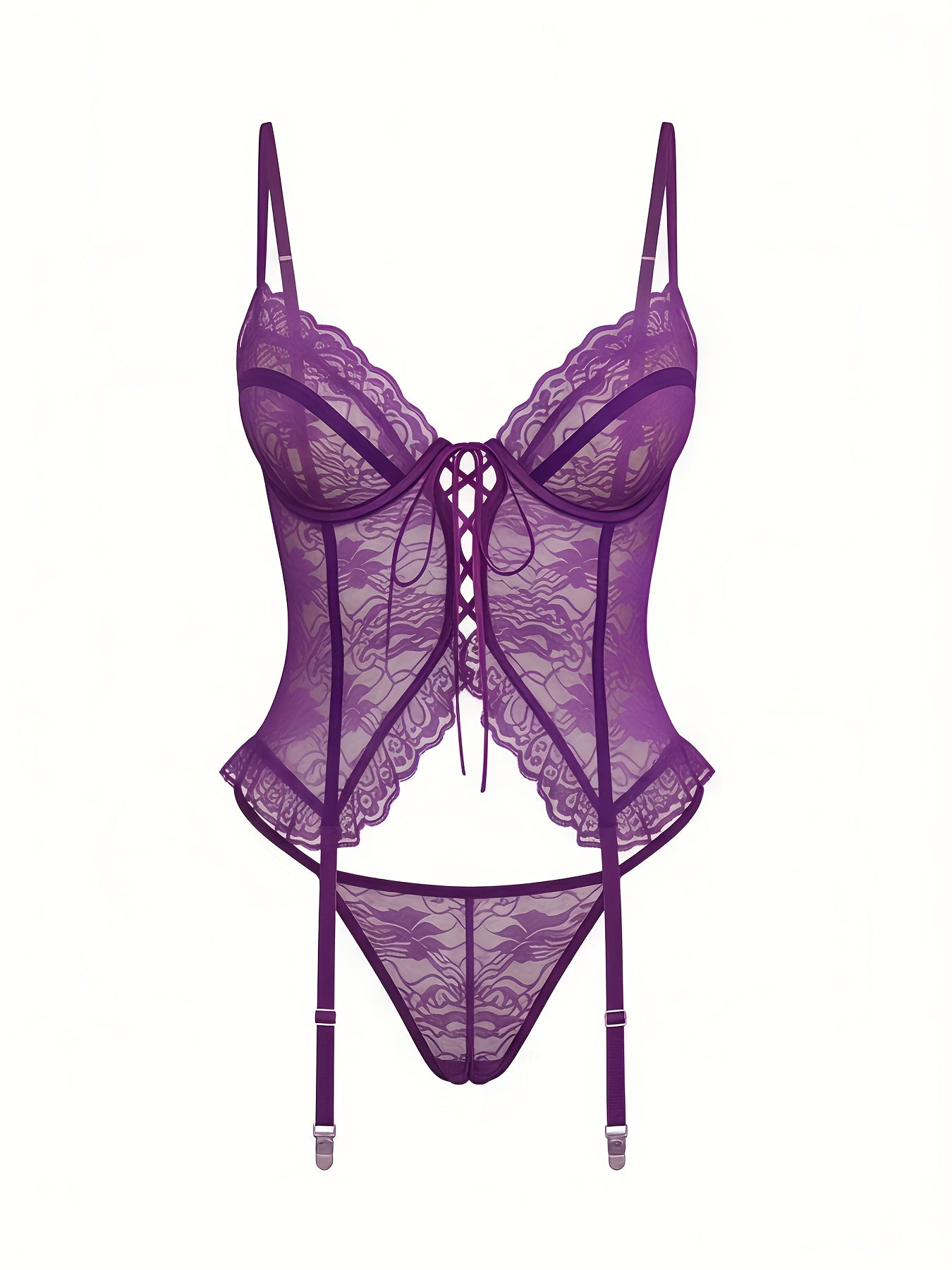 Women's Lace Lingerie Bodysuit - Deep-V Open-Back Lace Design 30501