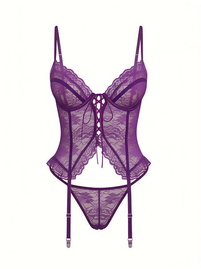 Women's Lace Lingerie Bodysuit - Deep-V Open-Back Lace Design 30501