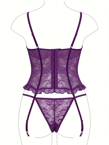 Women's Lace Lingerie Bodysuit - Deep-V Open-Back Lace Design 30501