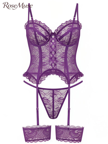 Women's Lace Lingerie Bodysuit - Deep-V Open-Back Lace Design 30501