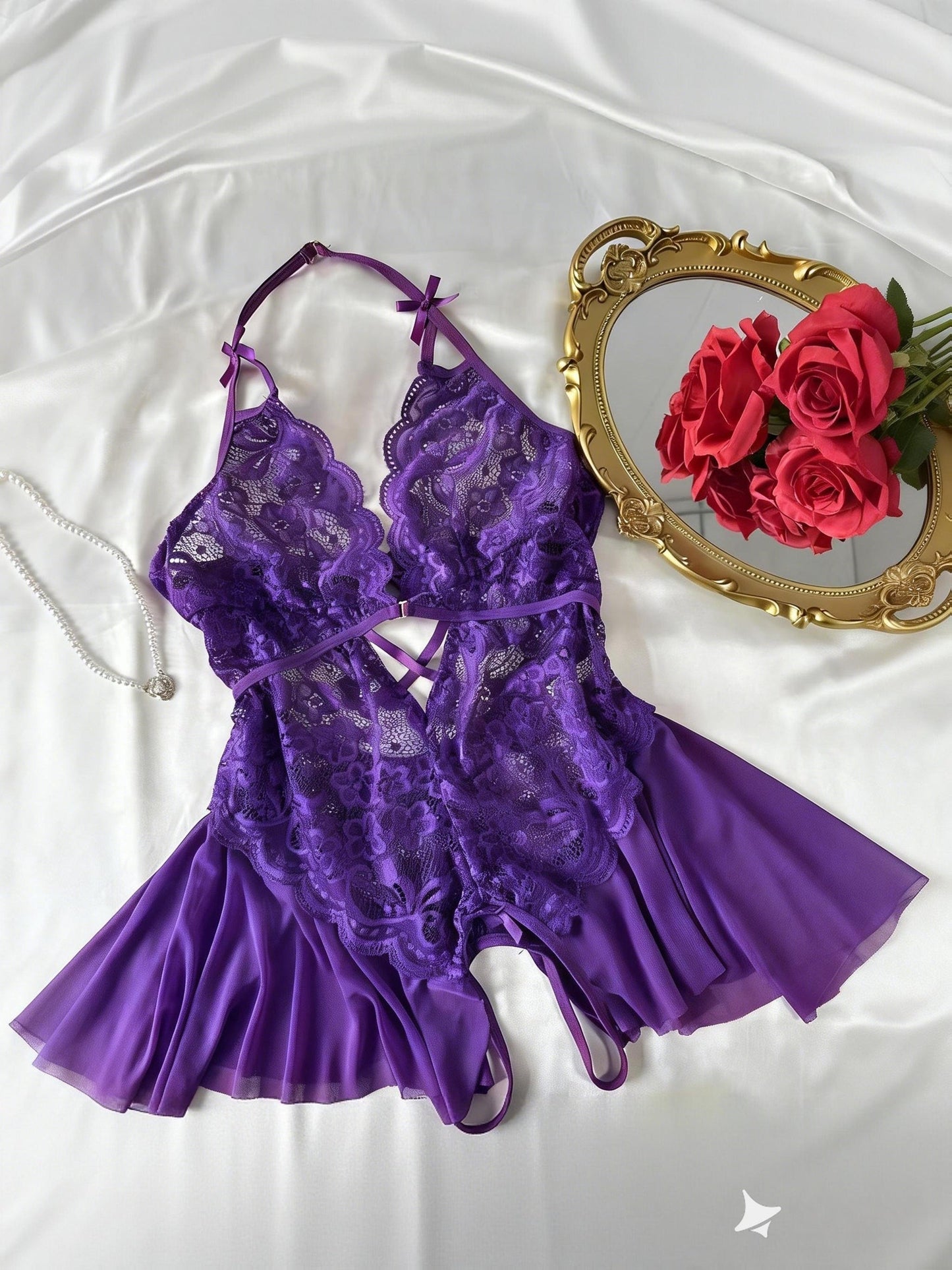 Women's Lace Lingerie Bodysuit - Deep-V Open-Back Lace Design 67749