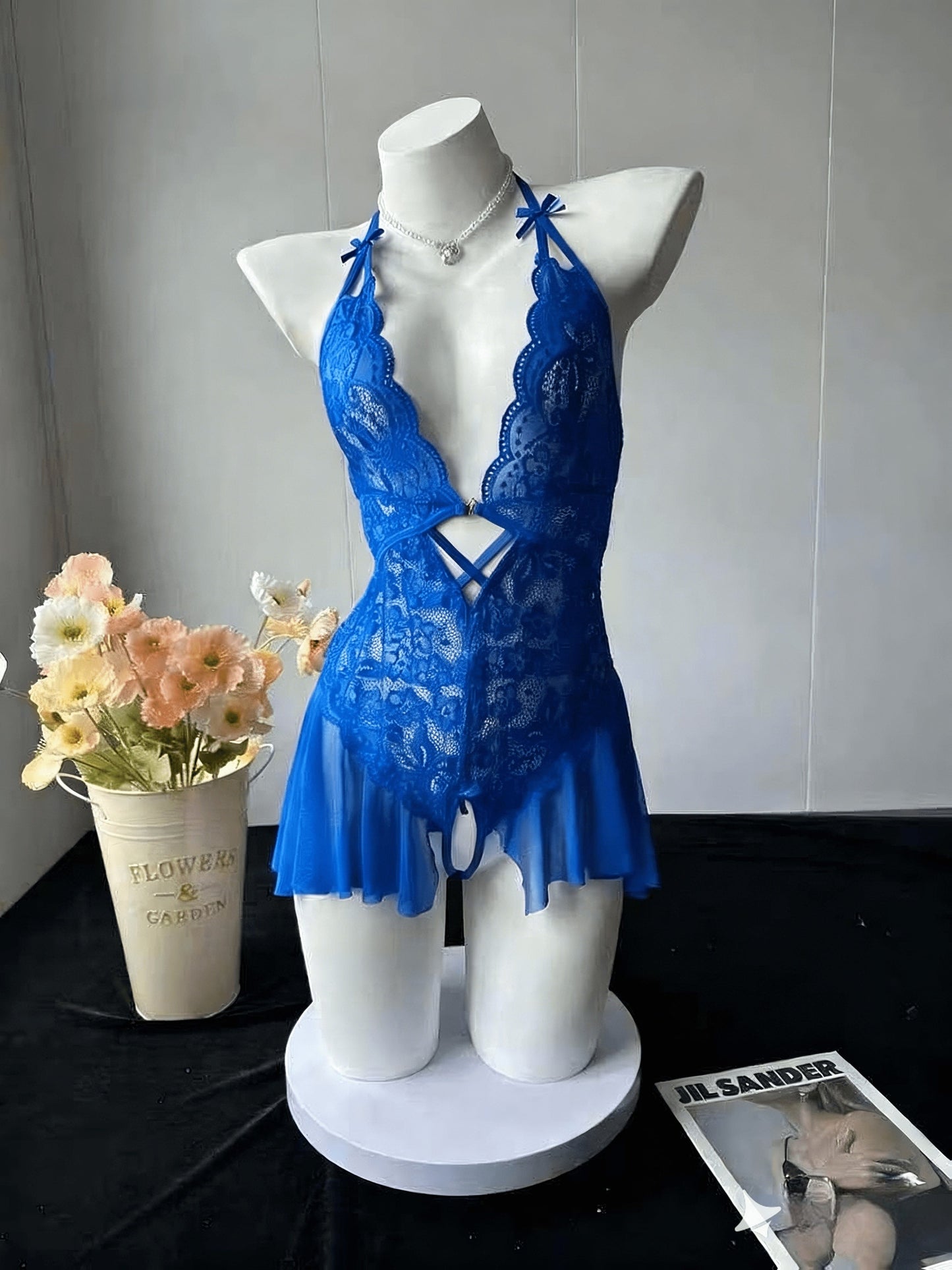 Women's Lace Lingerie Bodysuit - Deep-V Open-Back Lace Design 67749