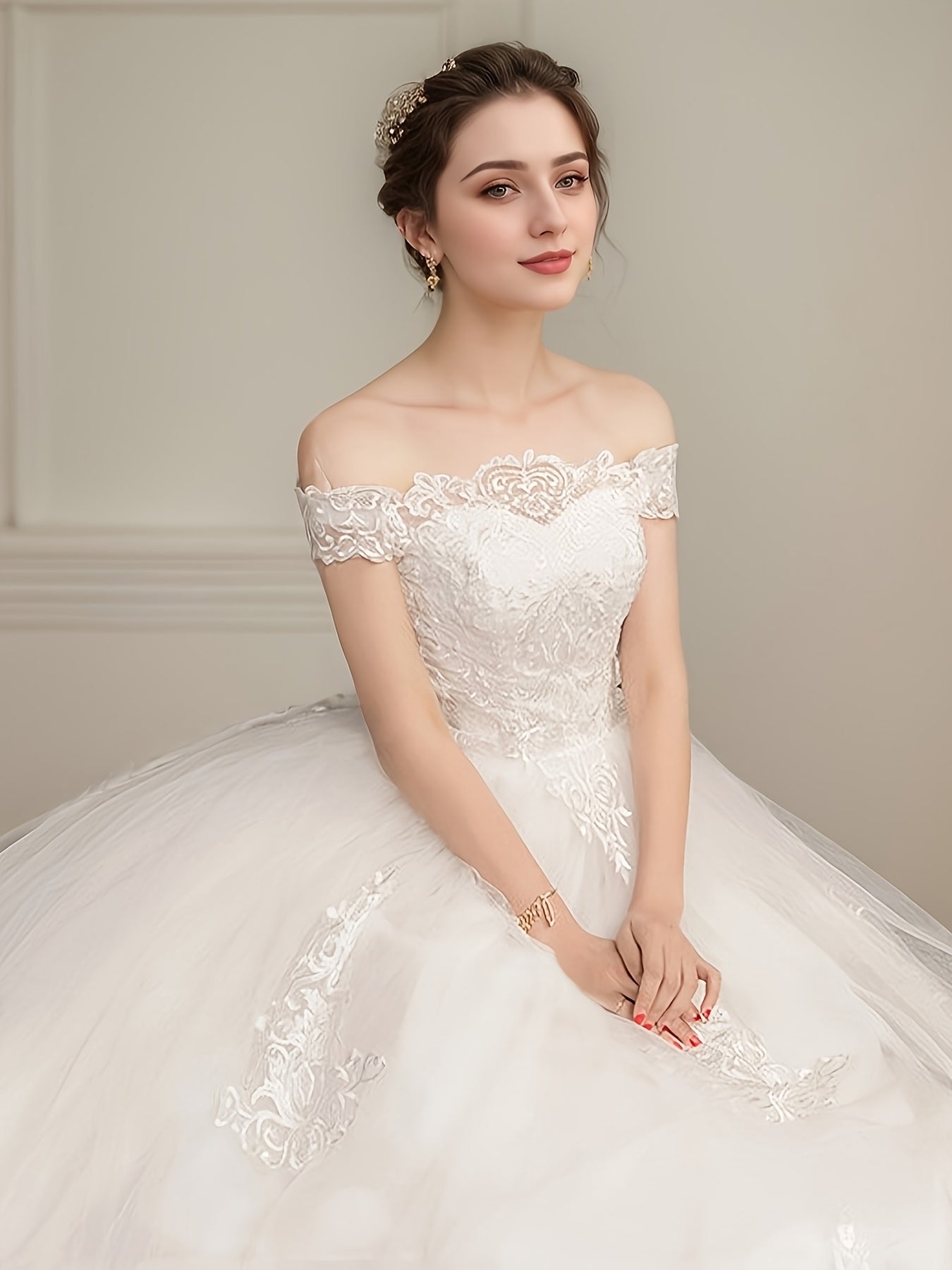 Women's Lace Off Shoulder Wedding Dress - Easy Styling detail image