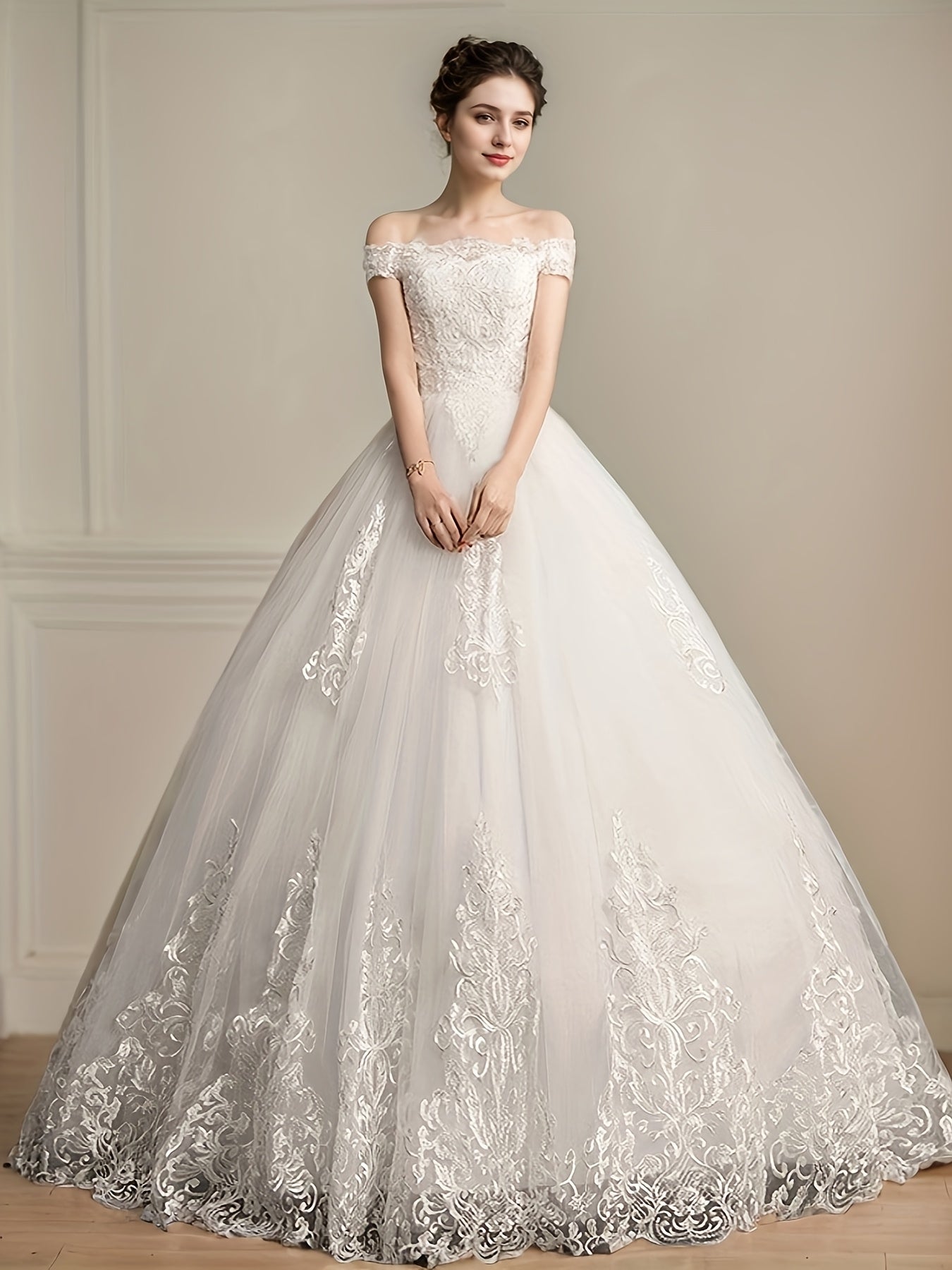Women's Lace Off Shoulder Wedding Dress - Easy Styling detail image - detail view 3