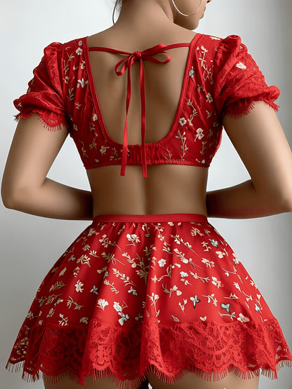 Women's Lace Pajama Set - 2-Piece Lace Comfort