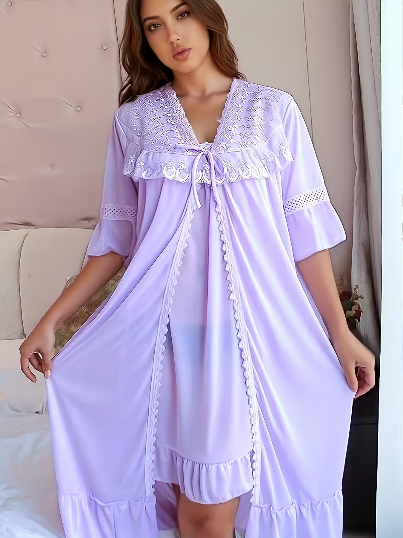 Women's Lace Pajama Set - Lace Comfort, Violet