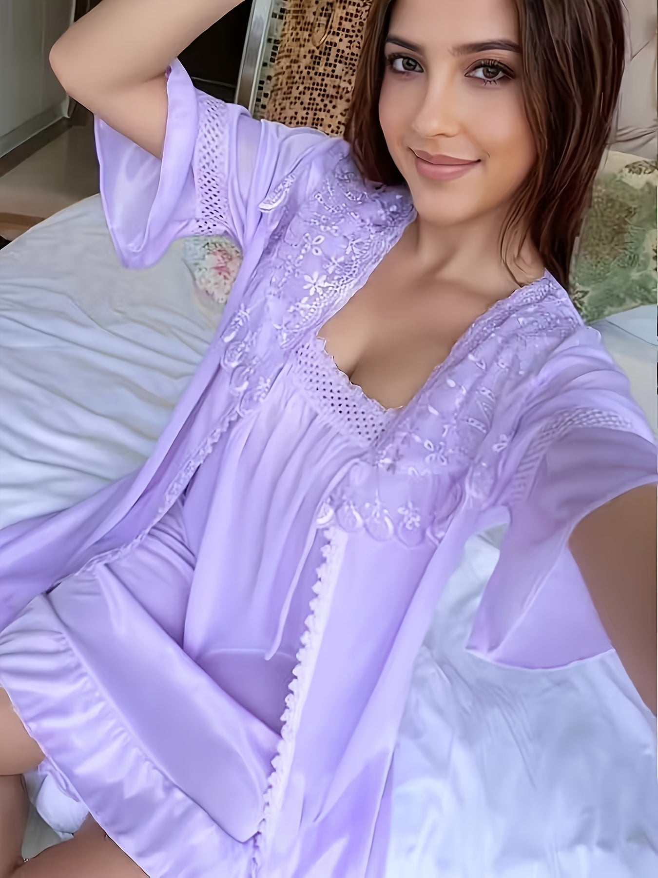Violet Satin Ruffle Two-Piece Set - product view 8