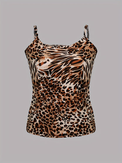 Women's Leopard Print Tank Top - Classic Neck Sleeveless