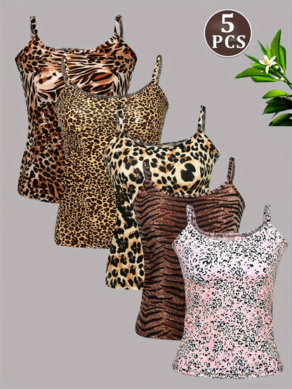 Women's Leopard Print Tank Top - Classic Neck Sleeveless