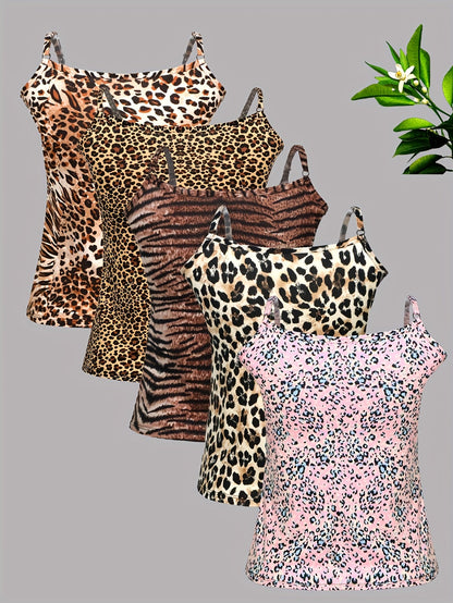 Women's Leopard Print Tank Top - Classic Neck Sleeveless