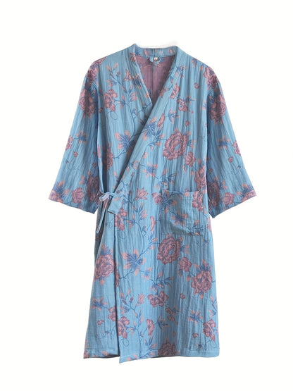 A Fashionable Thin Bathrobe Plain Weave Gauze Bathrobe Pure Fabric Wearable Bath - product view 15