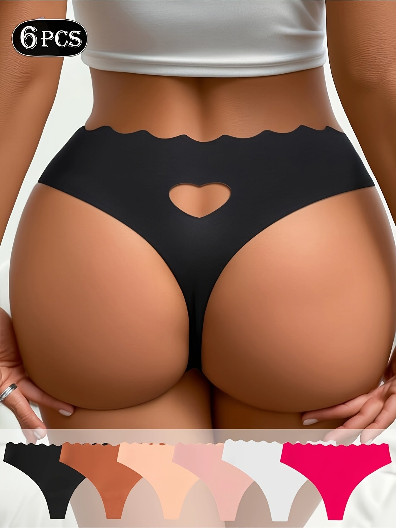 Women's Low-Rise Seamless Thongs - Heart Detail Daily Comfort